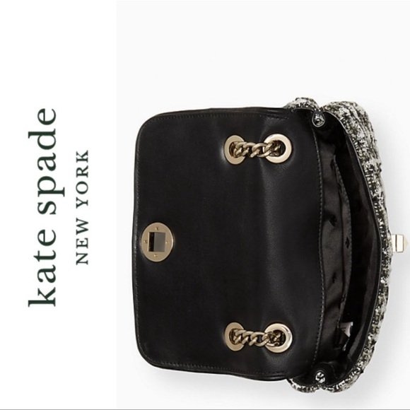 KATE SPADE-Chanel look tweed Blk & Wht Natalia Flap Crossbody Shoulder Bag NWT - Picture 5 of 16